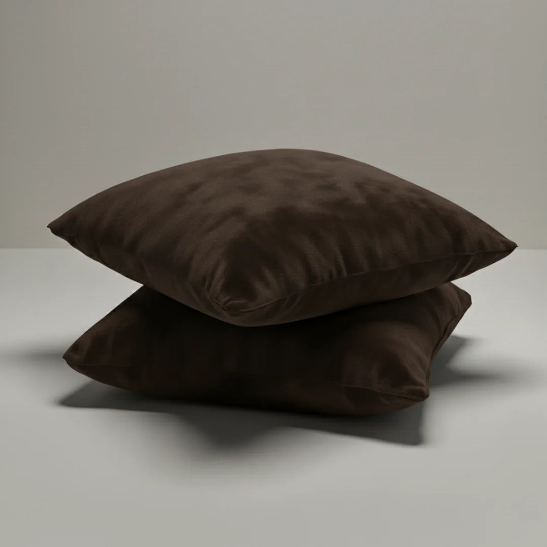 Chocolate Brown Plain Velvet Cushion Set (Pack of 2)