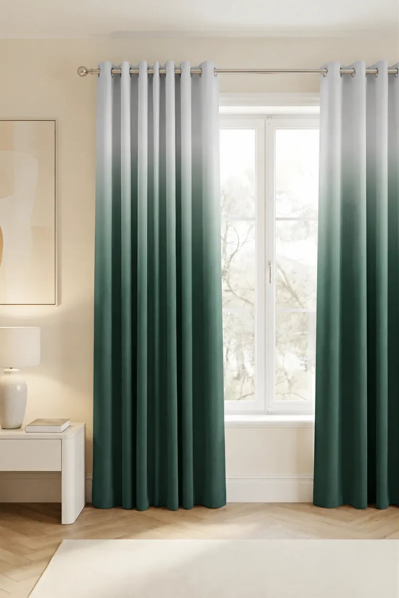 Deep Teal (#2F594A) Dip-Dye Ombre Velvet Curtains – Set of 2 Panels