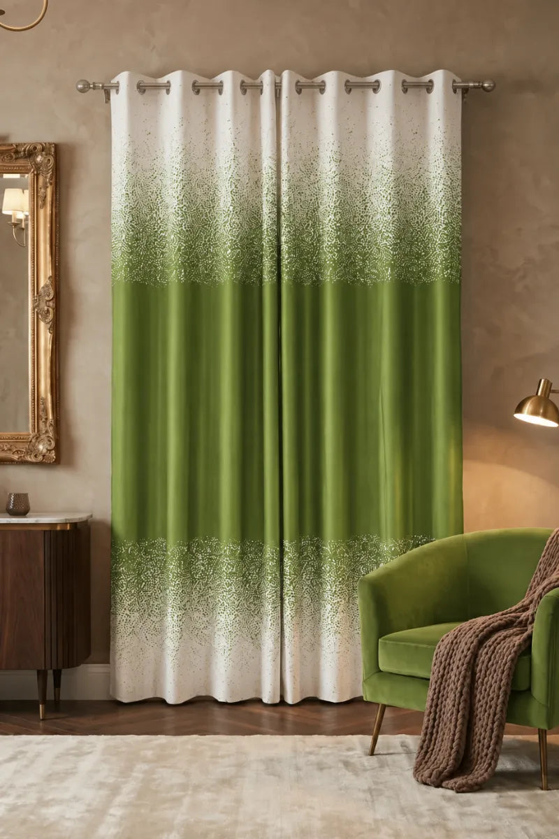 Moss Green (#799A40) Speckled Ombre Velvet Curtains – Set of 2 Panels
