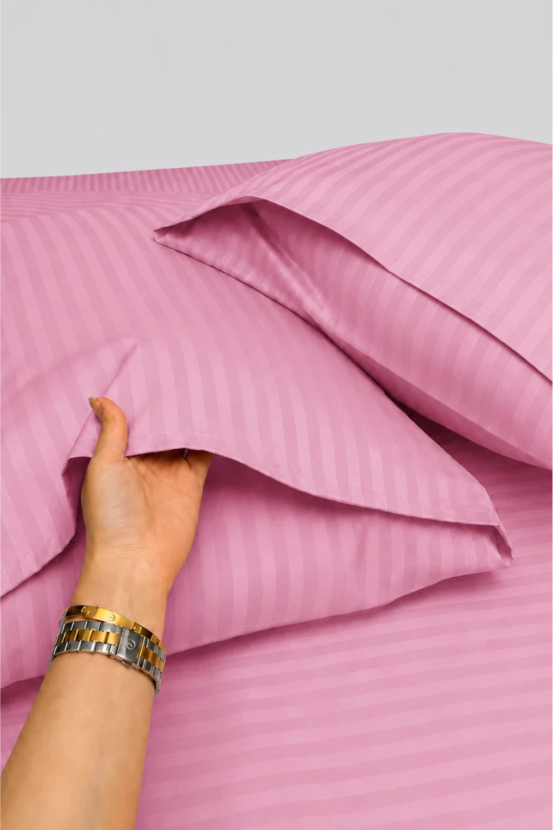 Pink Stripe Fitted Bedsheet - King Size
