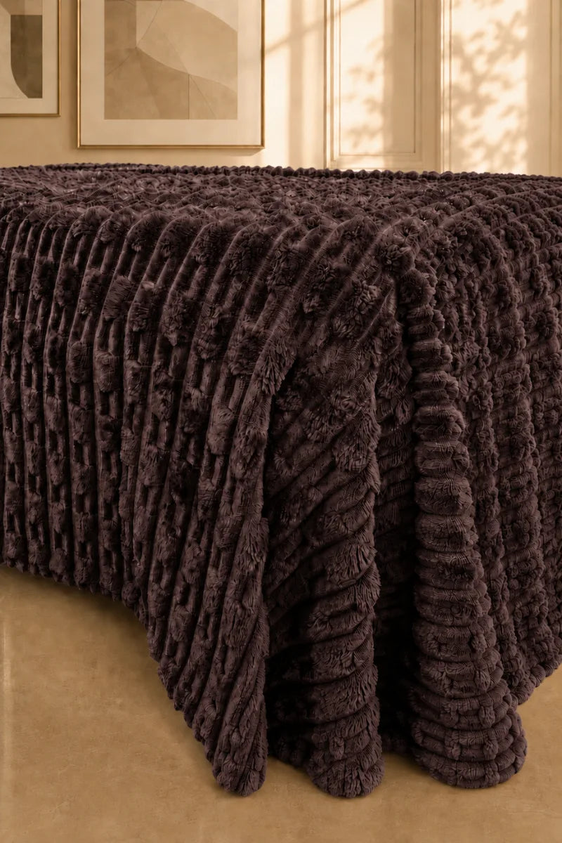 Deep Plum Brown Textured Plush Blanket