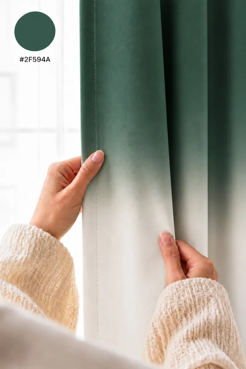 Deep Teal (#2F594A) Frosted Ombre Velvet Curtains – Set of 2 Panels