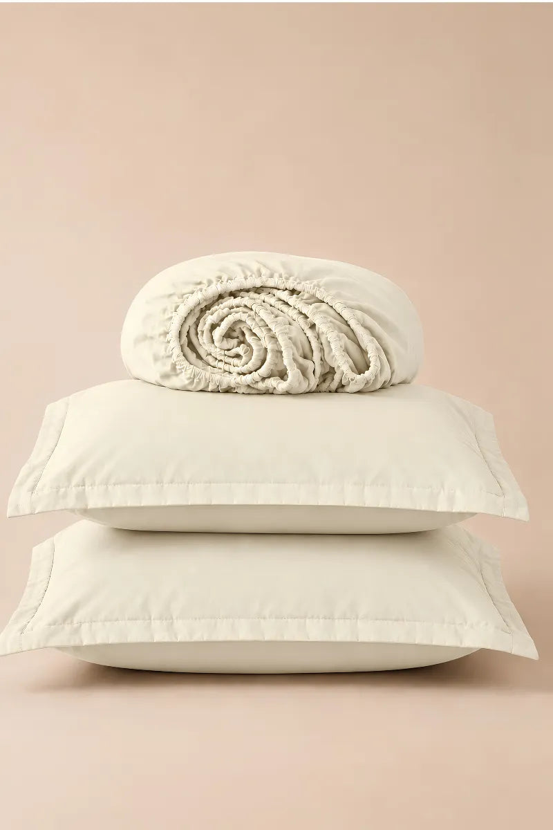 Cream Ivory Solid 3-Piece Bedsheet Set