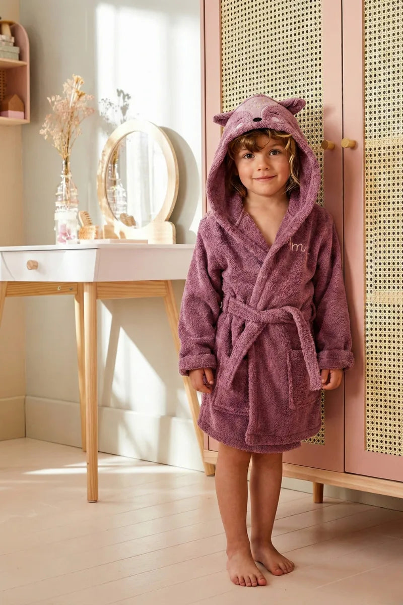 Deer Hooded Kids Bathrobe – Mauve (Ages 4 Years to 10 Years)