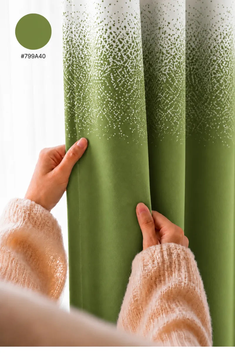 Moss Green (#799A40) Speckled Ombre Velvet Curtains – Set of 2 Panels