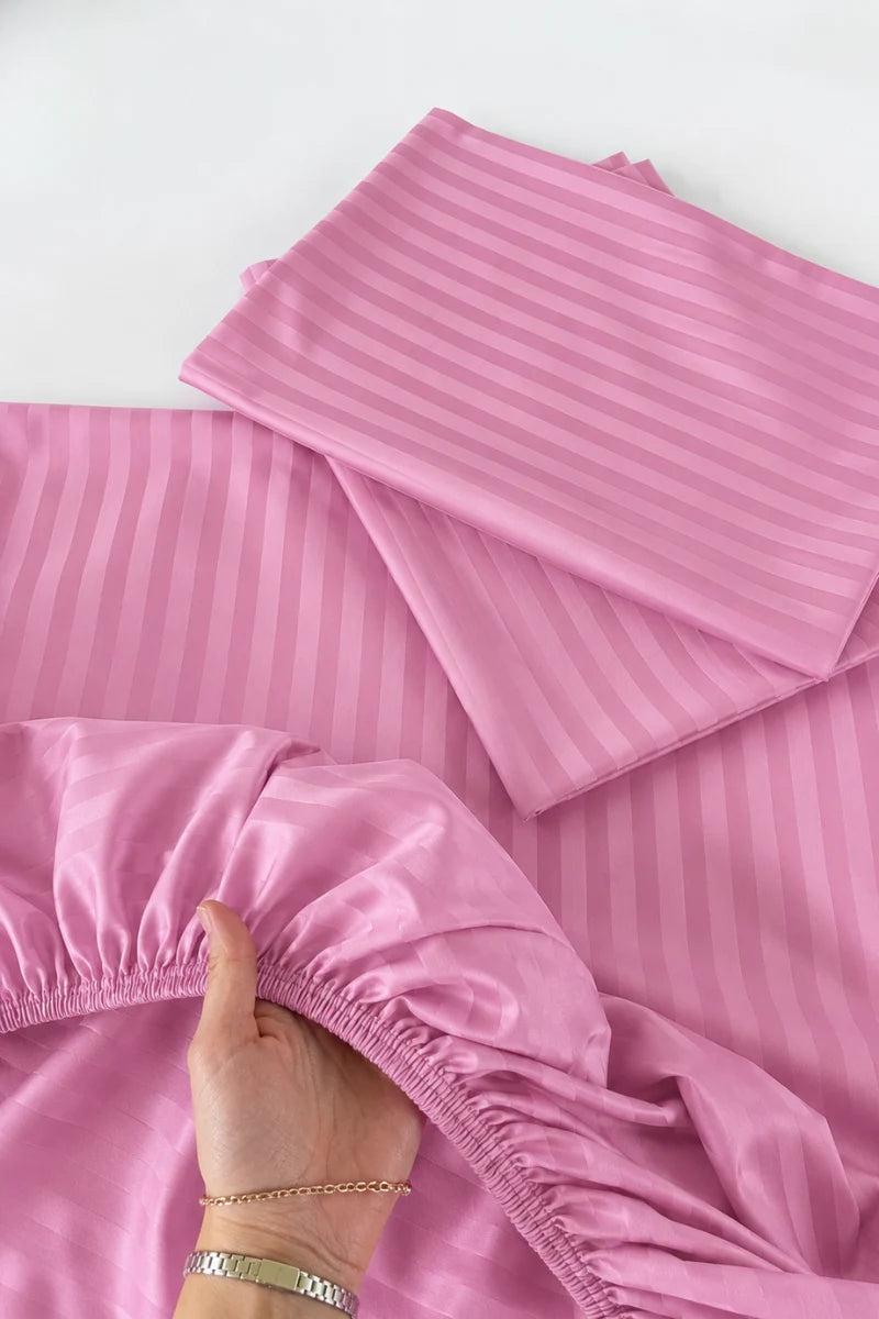 Pink Stripe Fitted Bedsheet - King Size