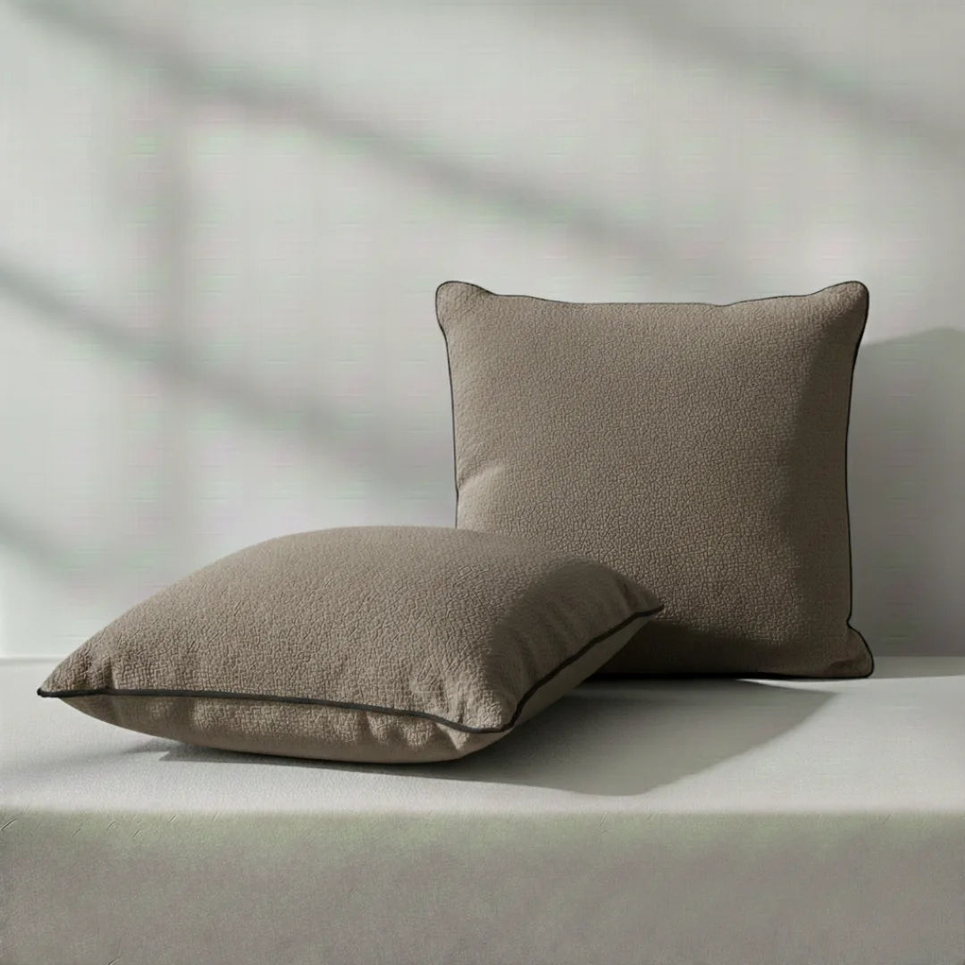Crossley Brown Modern Terry Cushion – Soft Texture & Hidden Zip (Pack of 2)