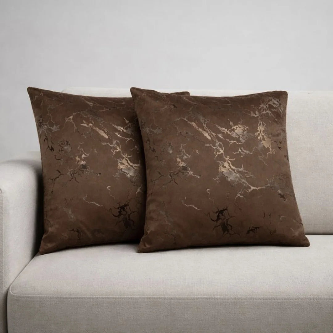 Muted Olive Marble Velvet Cushion – Premium Texture & Hidden Zip (Pack of 2)