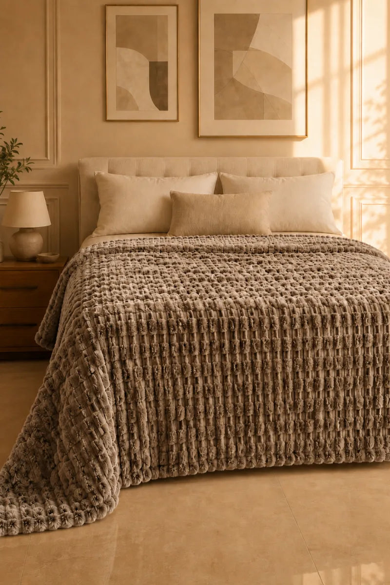 Warm Taupe Beige Textured Plush Blanket