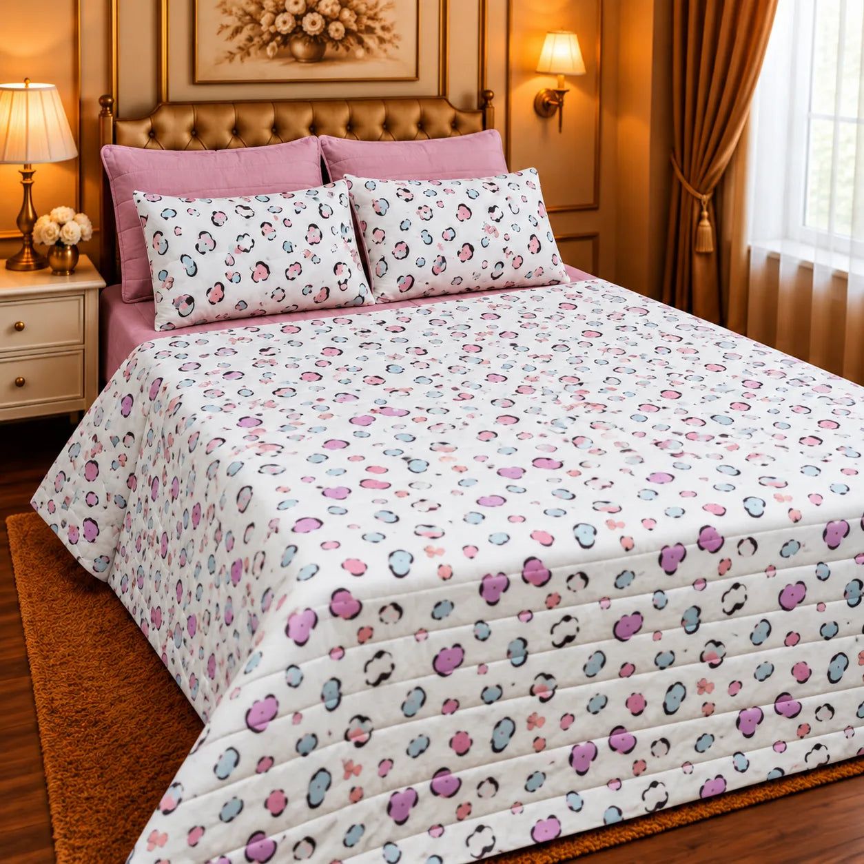 Premium Export Cotton 6-Piece Double Bed Comforter Set with Quilted Comforter, Bed Sheet & 4 Pillow Covers