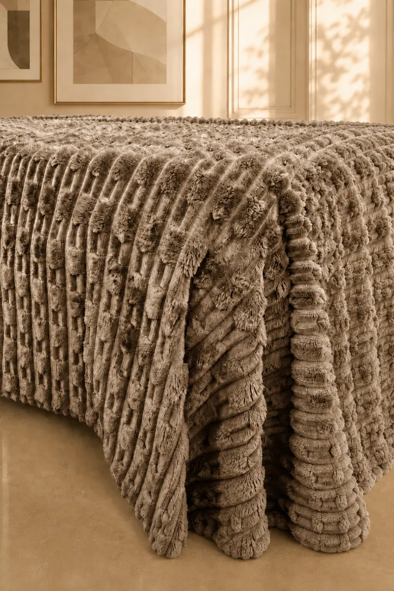 Warm Taupe Beige Textured Plush Blanket