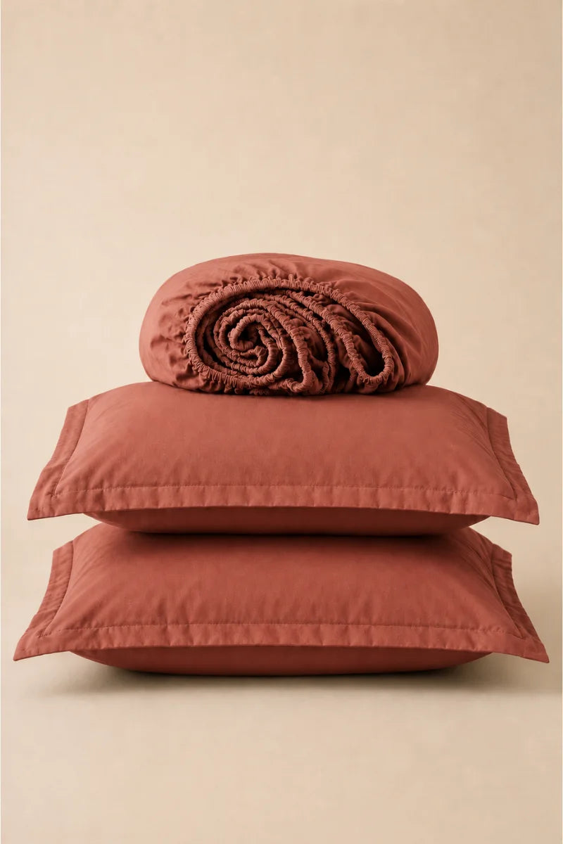 Terracotta Solid 3-Piece Bedsheet Set