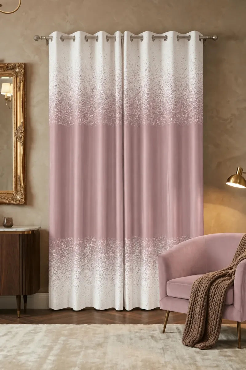 Soft Blush Pink (#A68797) Speckled Ombre Velvet Curtains – Set of 2 Panels