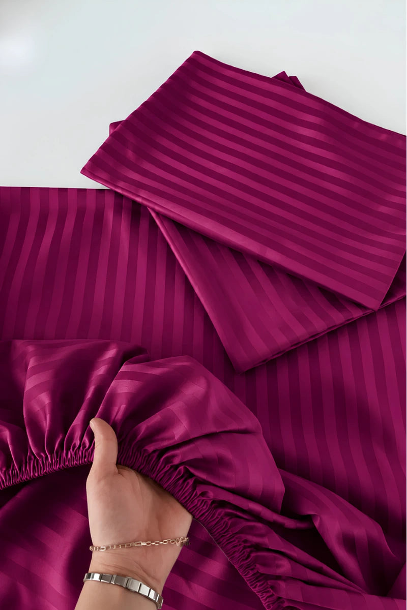 Magenta Purple Stripe Fitted Bedsheet - King Size