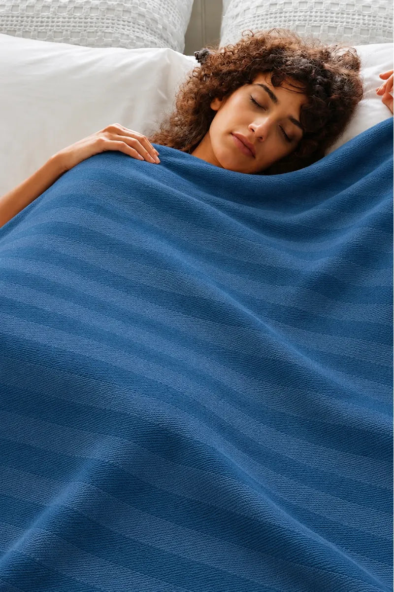 Rich Blue Thermal Cotton Blanket – Chevron Texture