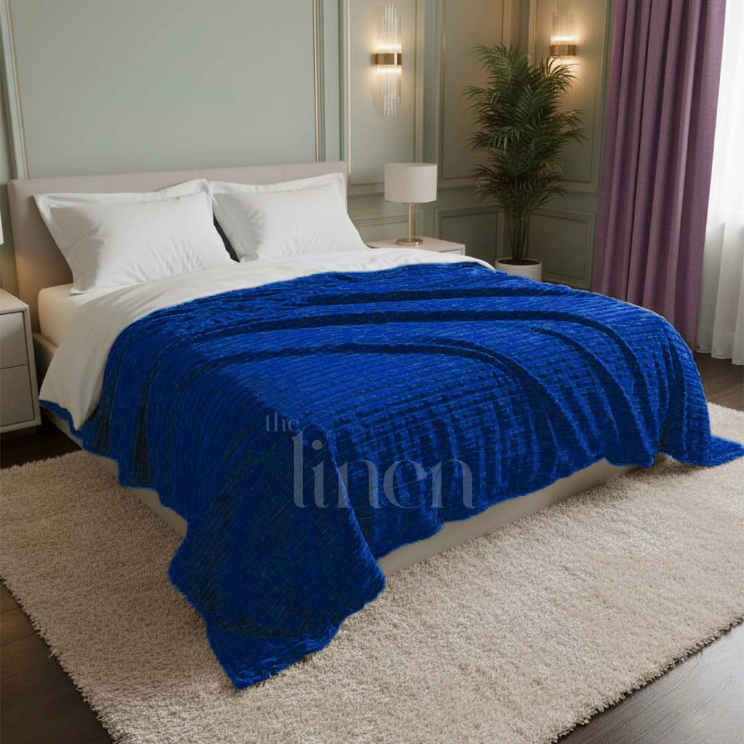 Luxurious Navy Blue  Embossed Blanket | Coral AC Fleece