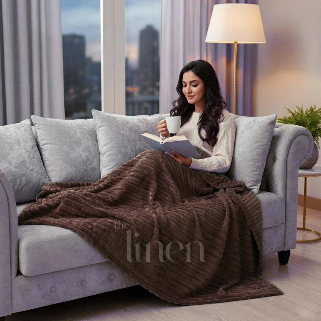 Luxurious Brown  Embossed Blanket | Coral AC Fleece