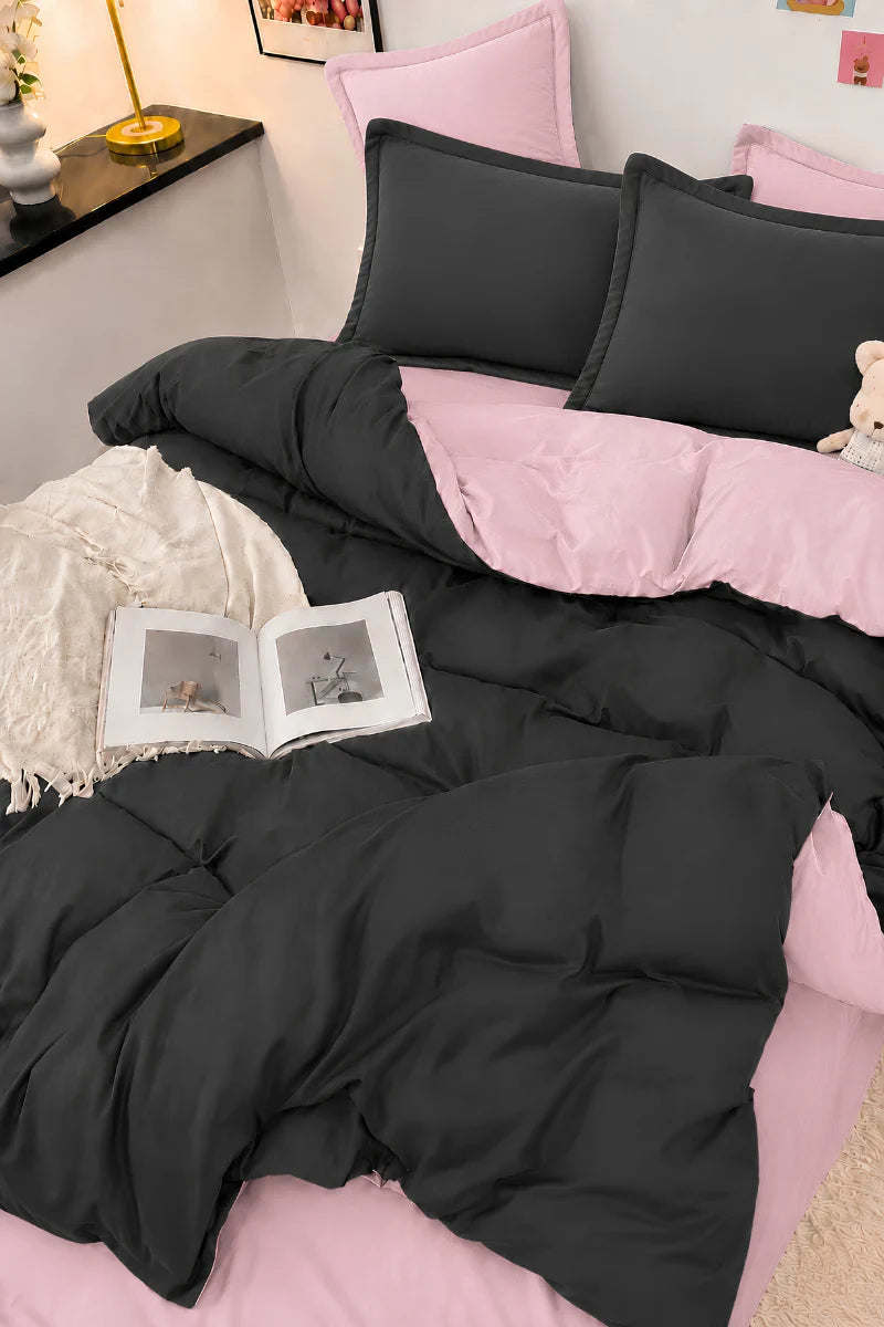 Charcoal Grey & Blush Pink Reversible 6-Piece Duvet Cover Set
