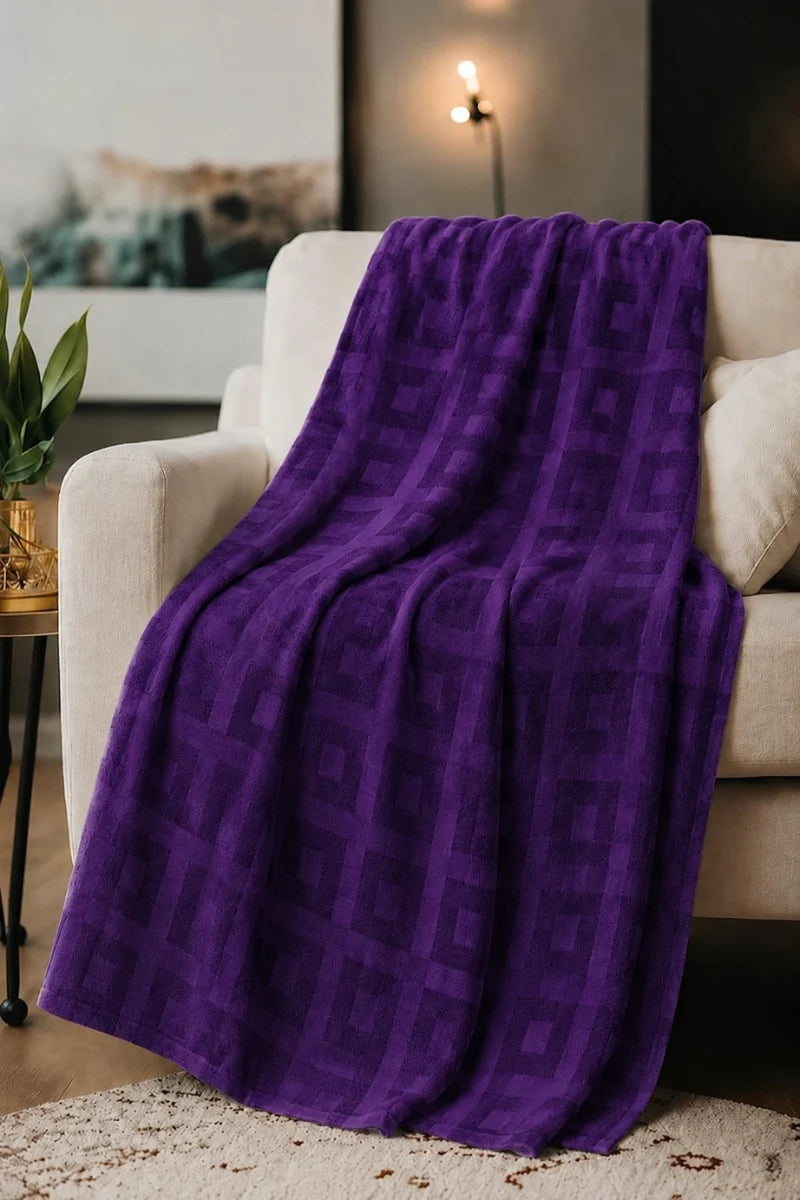 Purple Thermal Cotton Blanket – Geometric Weave Texture