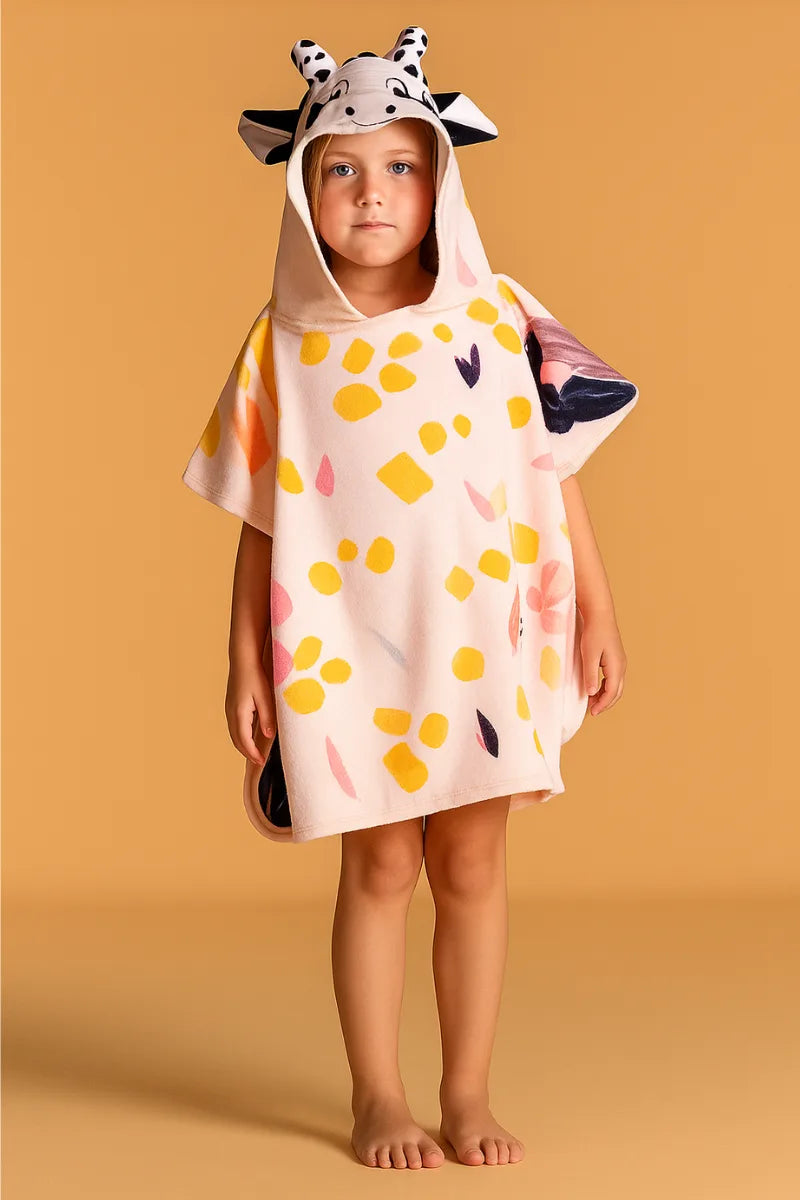 Kids Pink Hoodie Towel | Printed Poncho Bath Towel