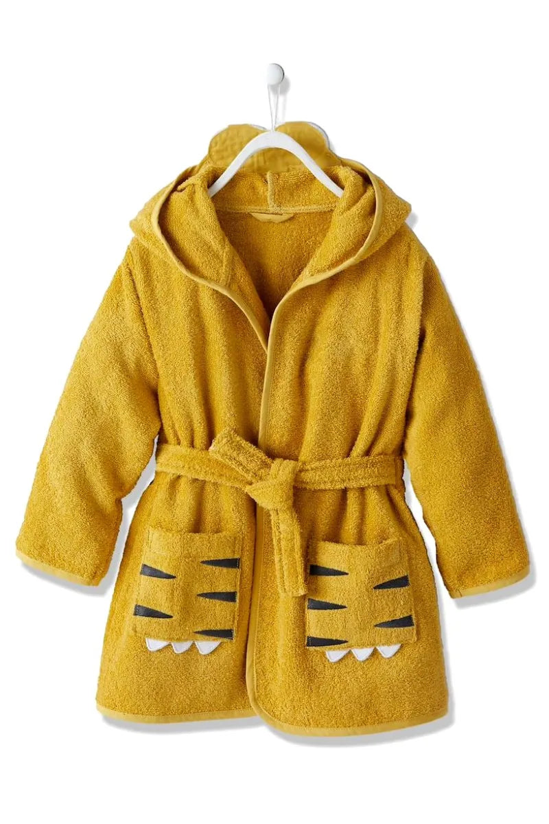 Tiger Hooded Kids Bathrobe – Yellow (Ages 4 to 10)