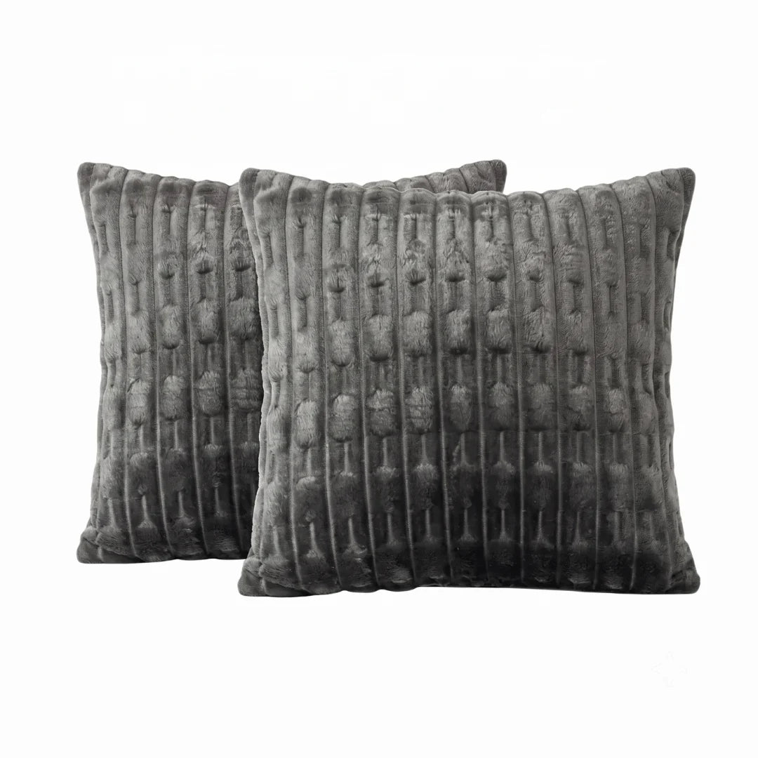 Gray Embossed Fleece Texture Cushion – Rich Texture & Hidden Zip (Pack of 2)