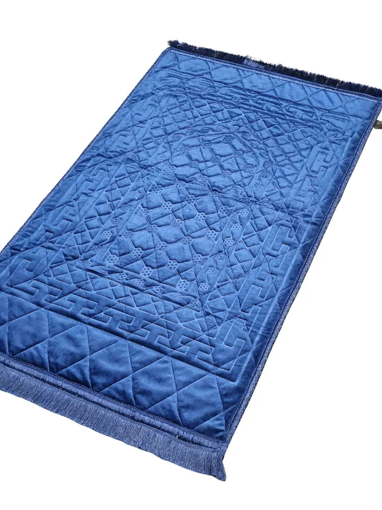 Luxury Velvet Embossed Prayer Mat (Dark Blue)