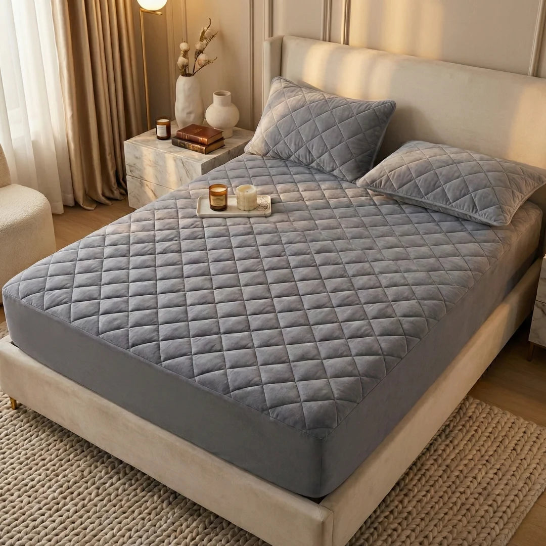 King Size Waterproof Quilted Mattress Cover + 2 Pillow Covers