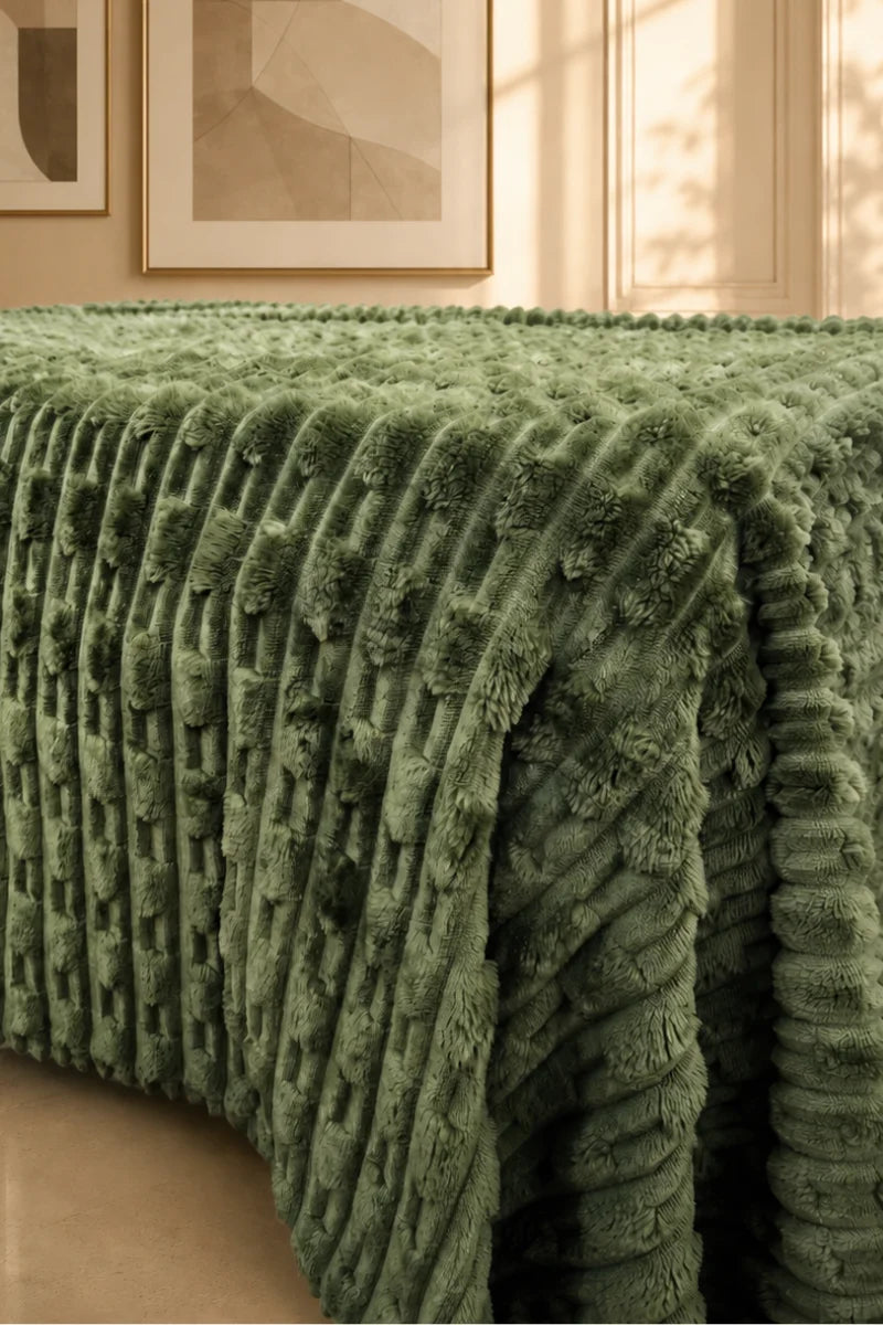 Olive Green Textured Plush Blanket