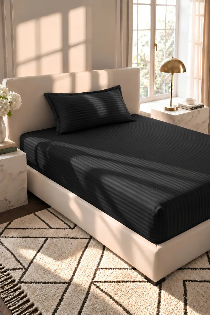 Black Stripe Fitted Bedsheet - King Size