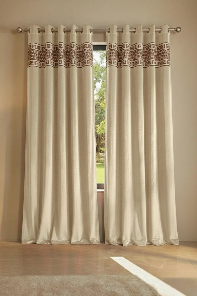Beige Elegant Velvet Curtains Set of 2 for Home Décor