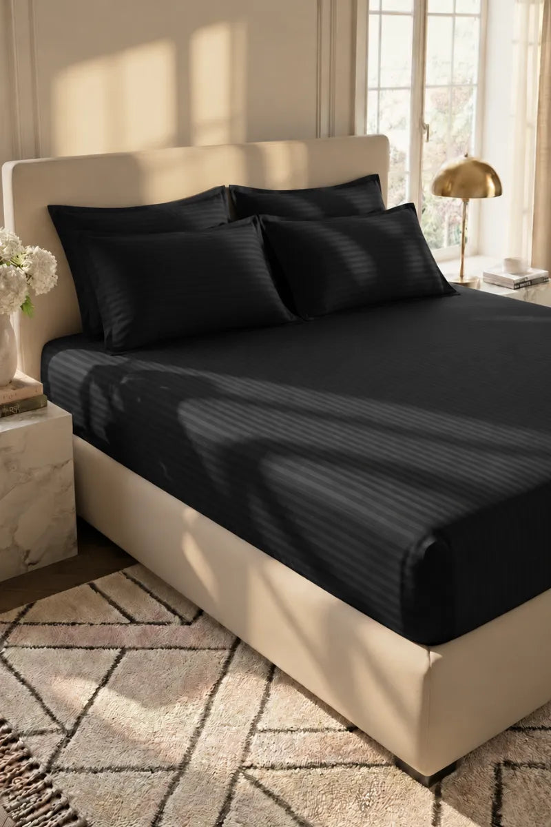 Black Stripe Fitted Bedsheet - King Size