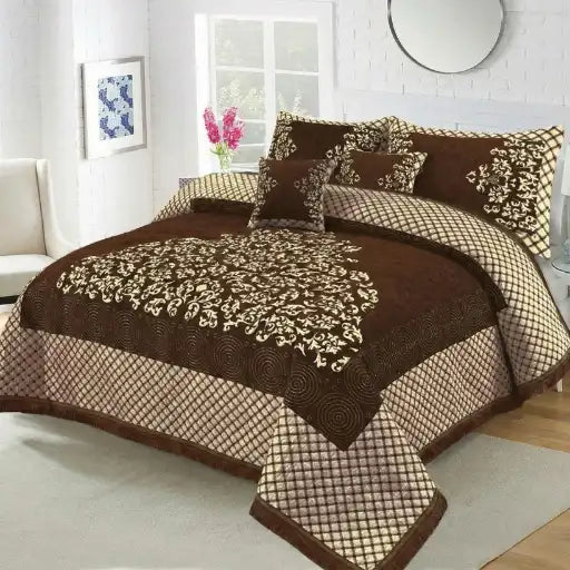 Premium Fomi Four Border Jacquard Bed Sheet Set – 4 Pcs: 1 Fomi Bed Sheet, 2 Pillow Covers, 1 Cushion Cover