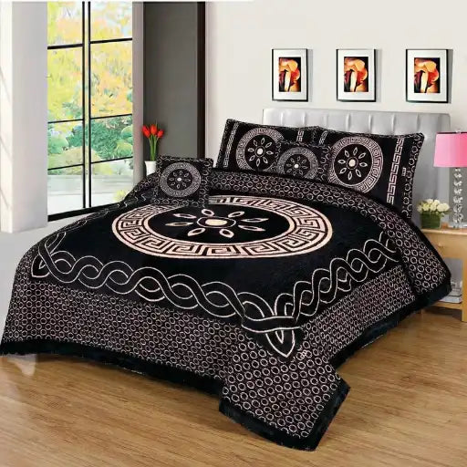 Premium Fomi Four Border Jacquard Bed Sheet Set – 4 Pcs: 1 Fomi Bed Sheet, 2 Pillow Covers, 1 Cushion Cover