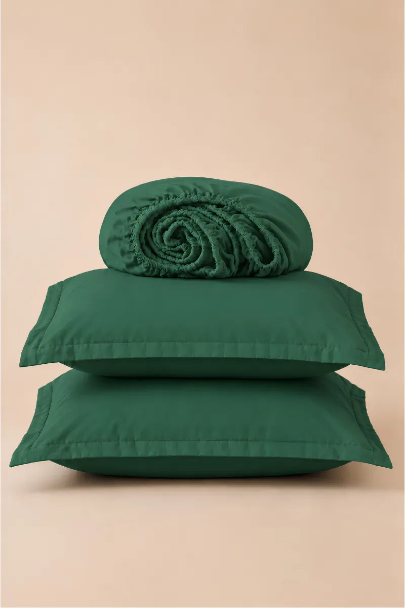 Emerald Green Solid 3-Piece Bedsheet Set