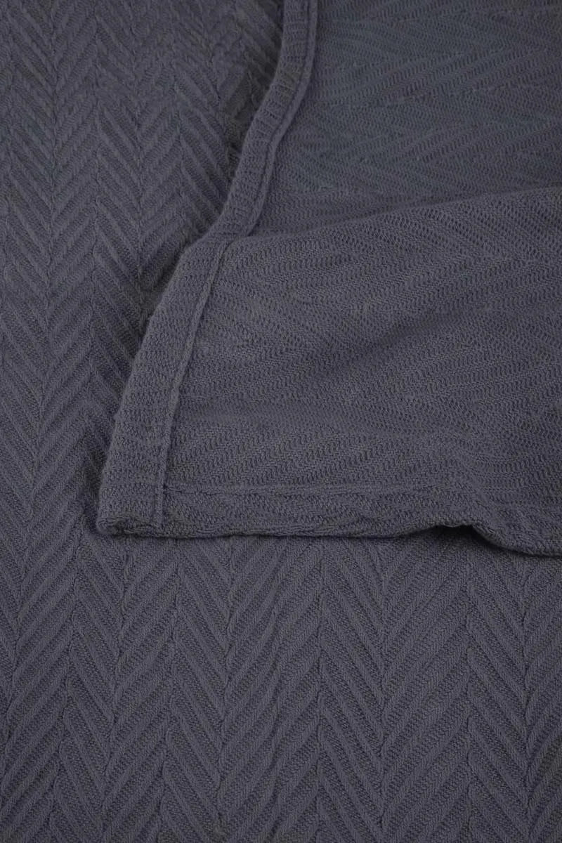 Ash Black Thermal Cotton Blanket - Zig-Zag Chevron Texture