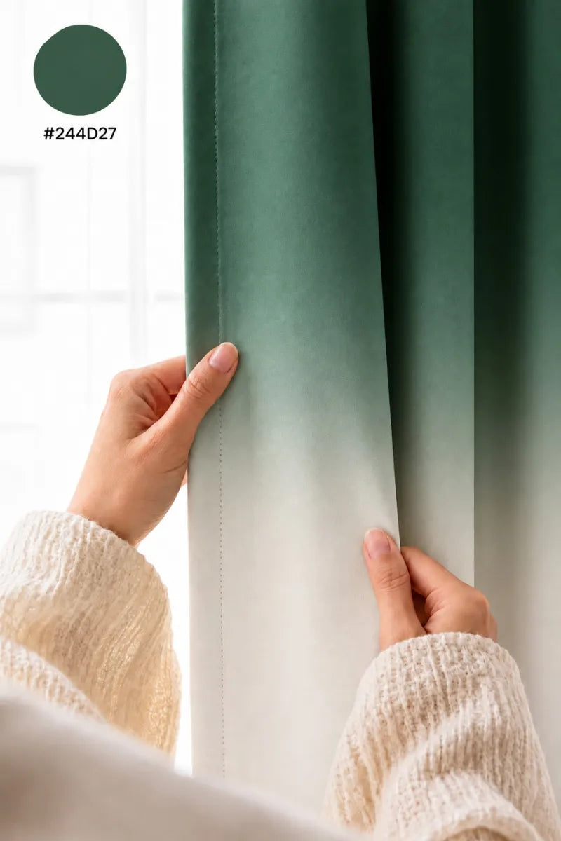 Forest Green (#244D27) Frosted Ombre Velvet Curtains – Set of 2 Panels