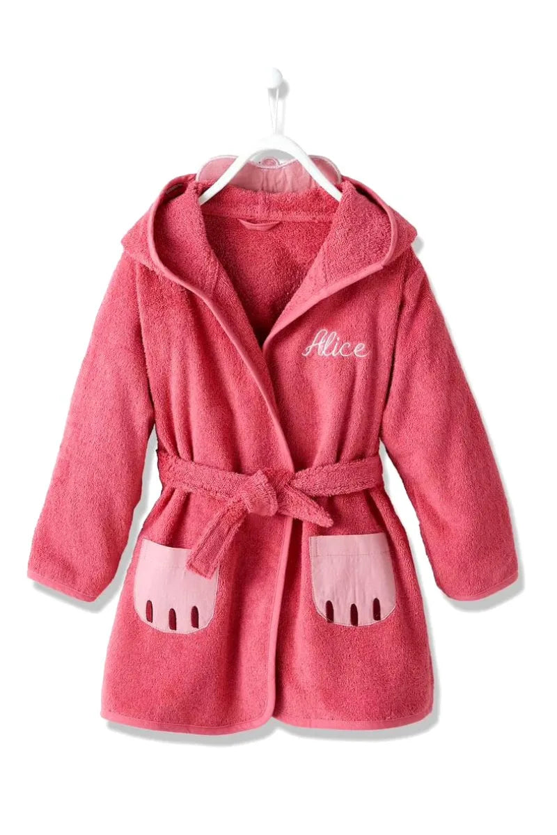 Cat Hooded Kids Bathrobe – Dark Pink (Ages 4 to 10)