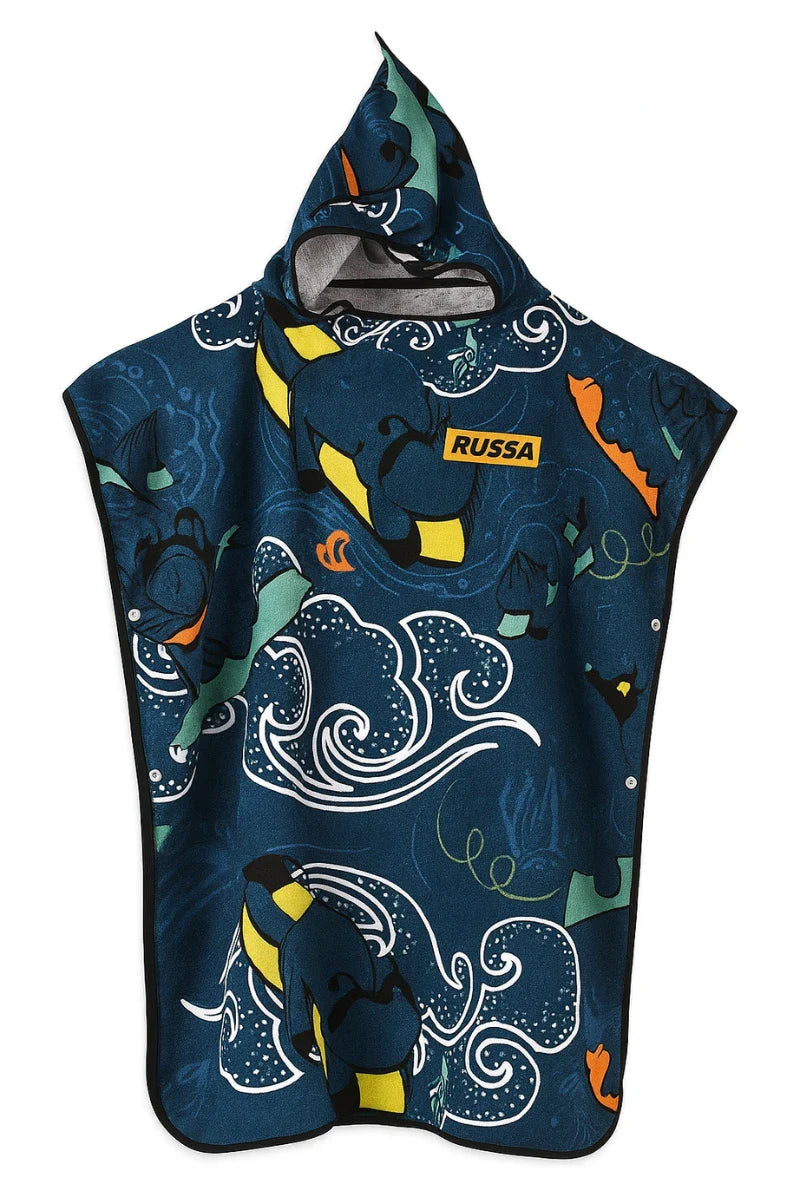 Kids Blue Hoodie Towel | Printed Poncho Bath Towel