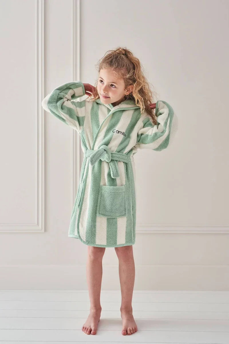 Striped Bathrobe for Children, Transat - striped green