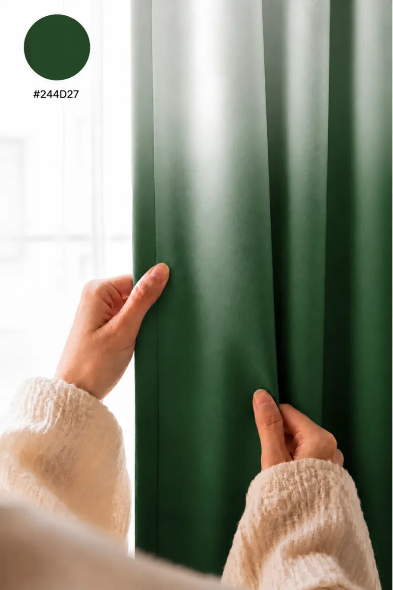 Forest Green (#244D27) Dip-Dye Ombre Velvet Curtains – Set of 2 Panels