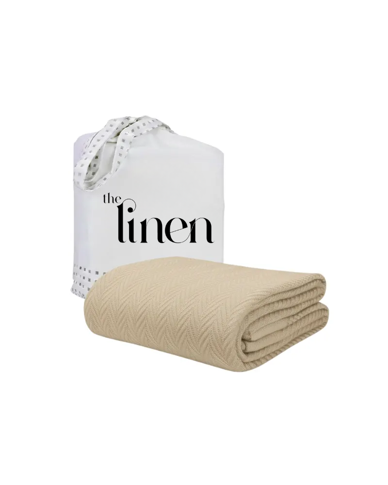 ULTRA SOFT THERMAL BLANKET – Soft Beige (Double Bed 210x240 cm) | 100% Cotton Weave | Four-Season Comfort | 250 GSM