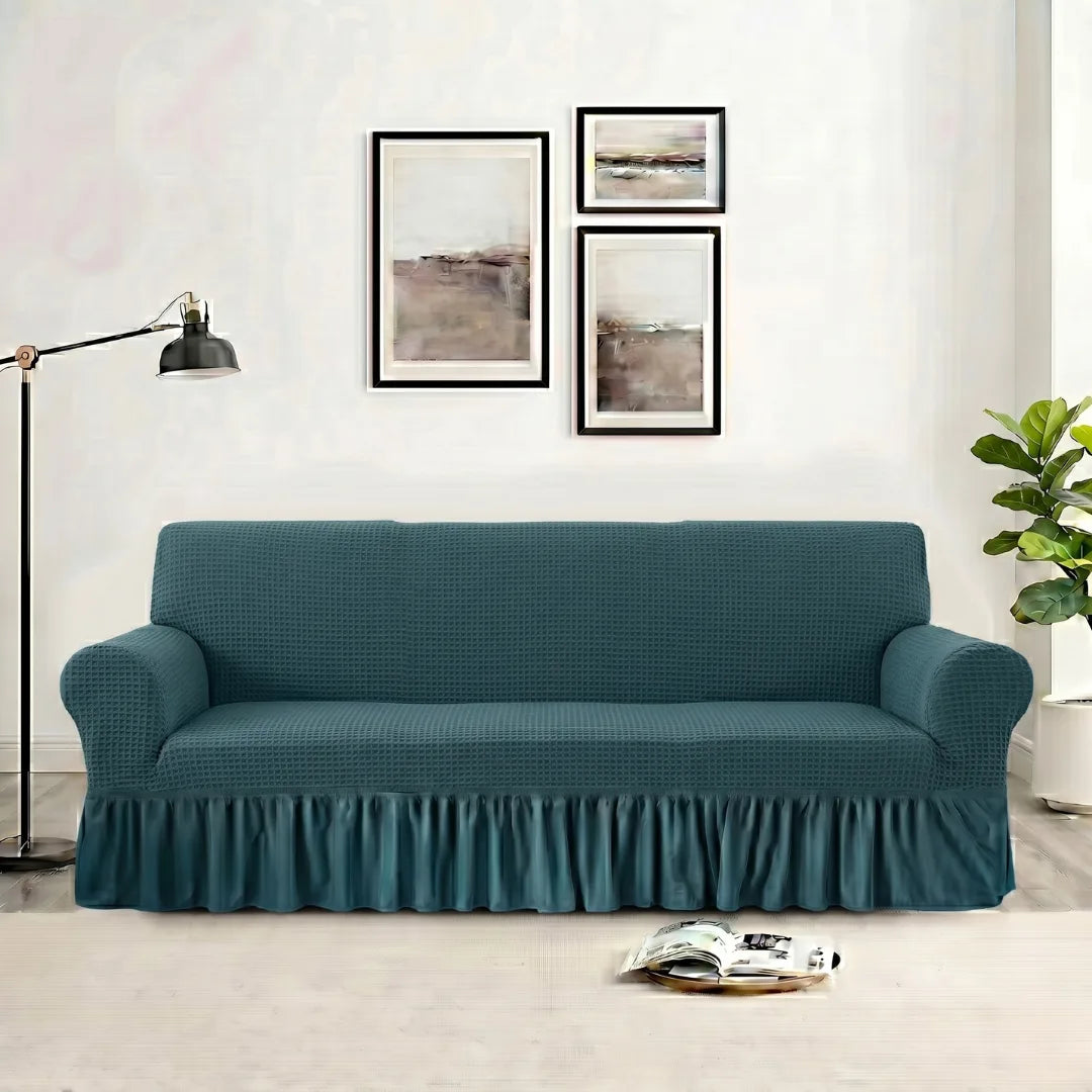 Stylish Frill Trim Micro Mesh Sofa Cover (Zinc Color)