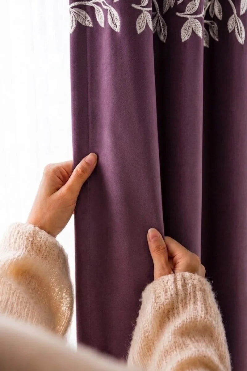 Plum Floral Vine Velvet Curtains – Set of 2 Panels