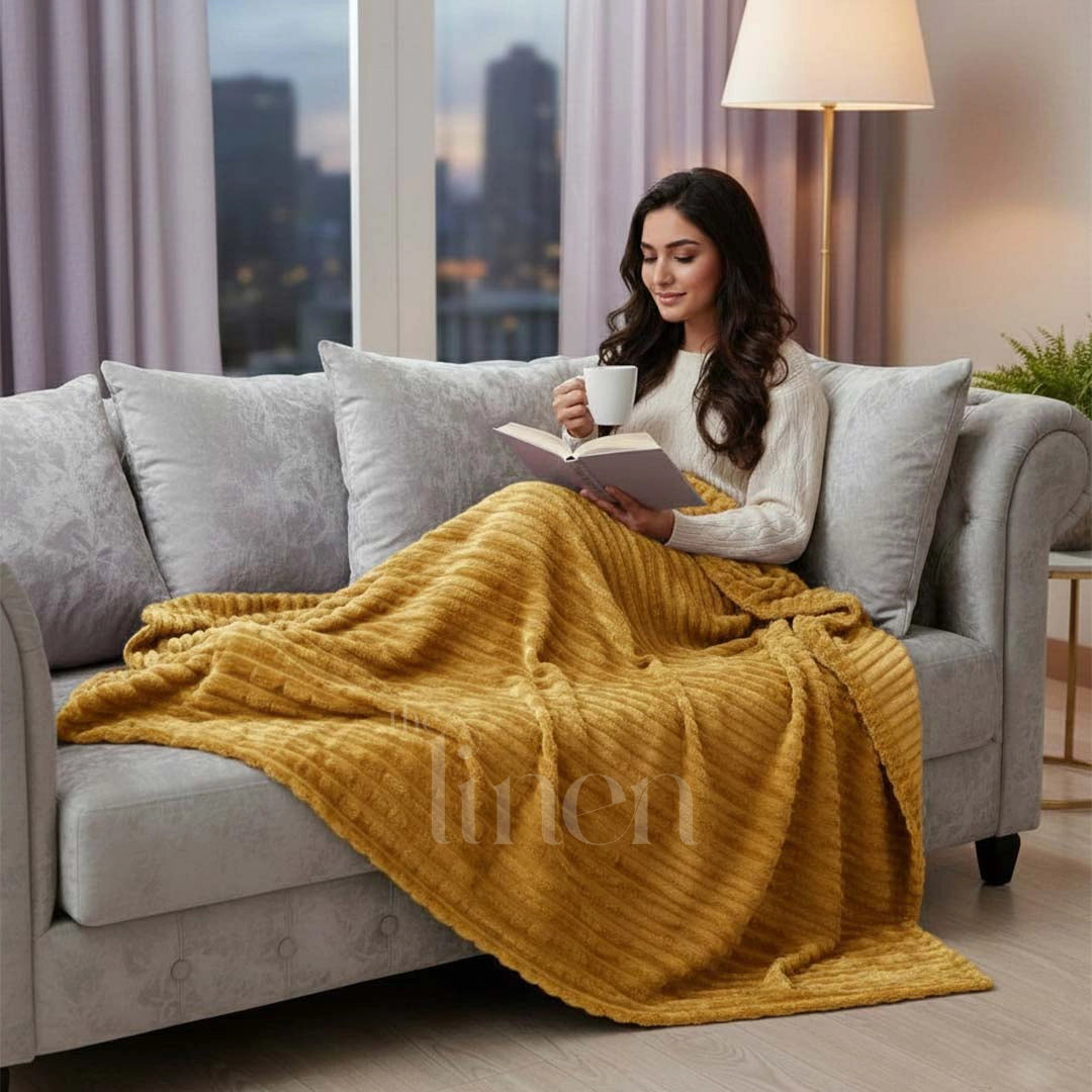 Golden Mustard Textured Plush Blanket