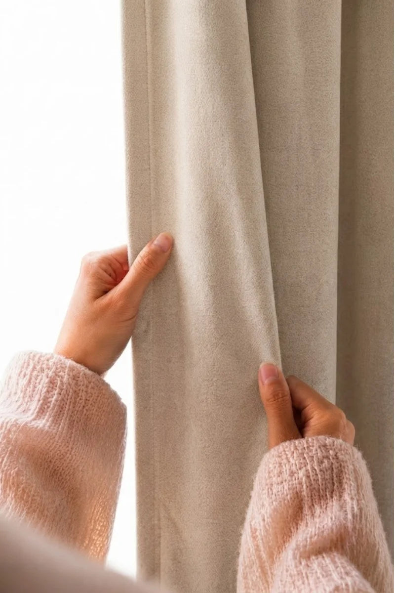 Cream Soft Terry Fabric Curtain Set – Set of 2 Panels