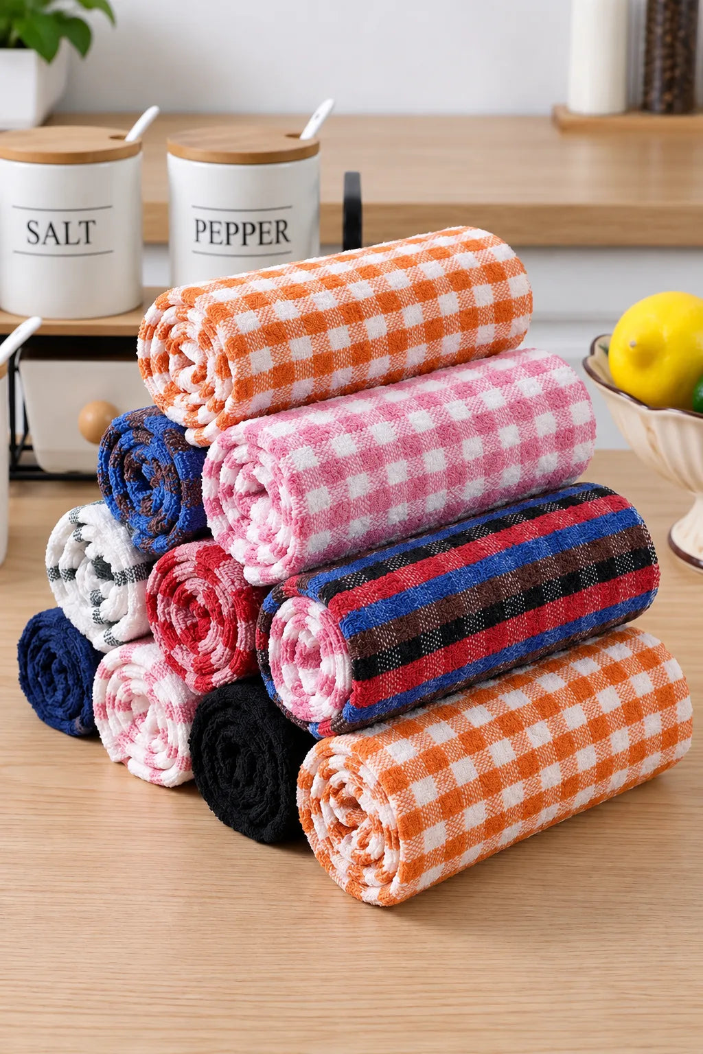 Premium Cotton Kitchen Towels – Striped Design | 16 × 27 Inches | Pack of 4 & 6