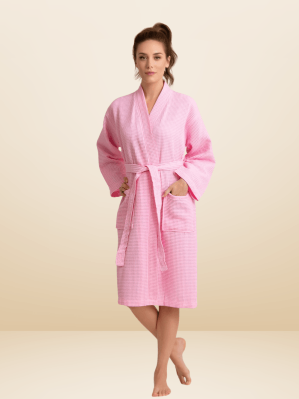 Pink Bathrobe waffle design 100% cotton | women