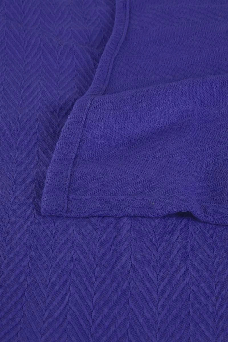 Navy Blue Thermal Cotton Blanket - Zig-Zag Chevron Texture