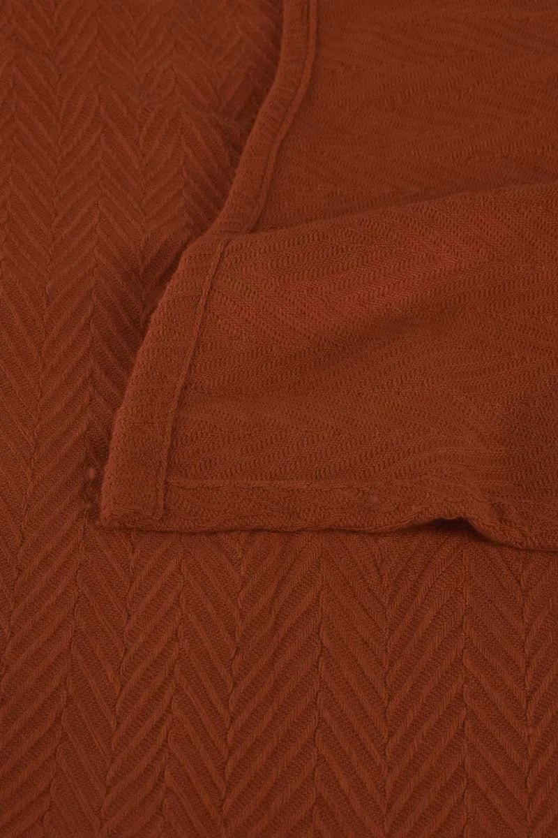 Terracotta Brown Thermal Cotton Blanket - Zig-Zag Chevron Texture